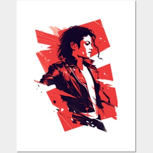 Pop King in a Leather Jacket - Red Backdrop - Pop Music Posters and Art